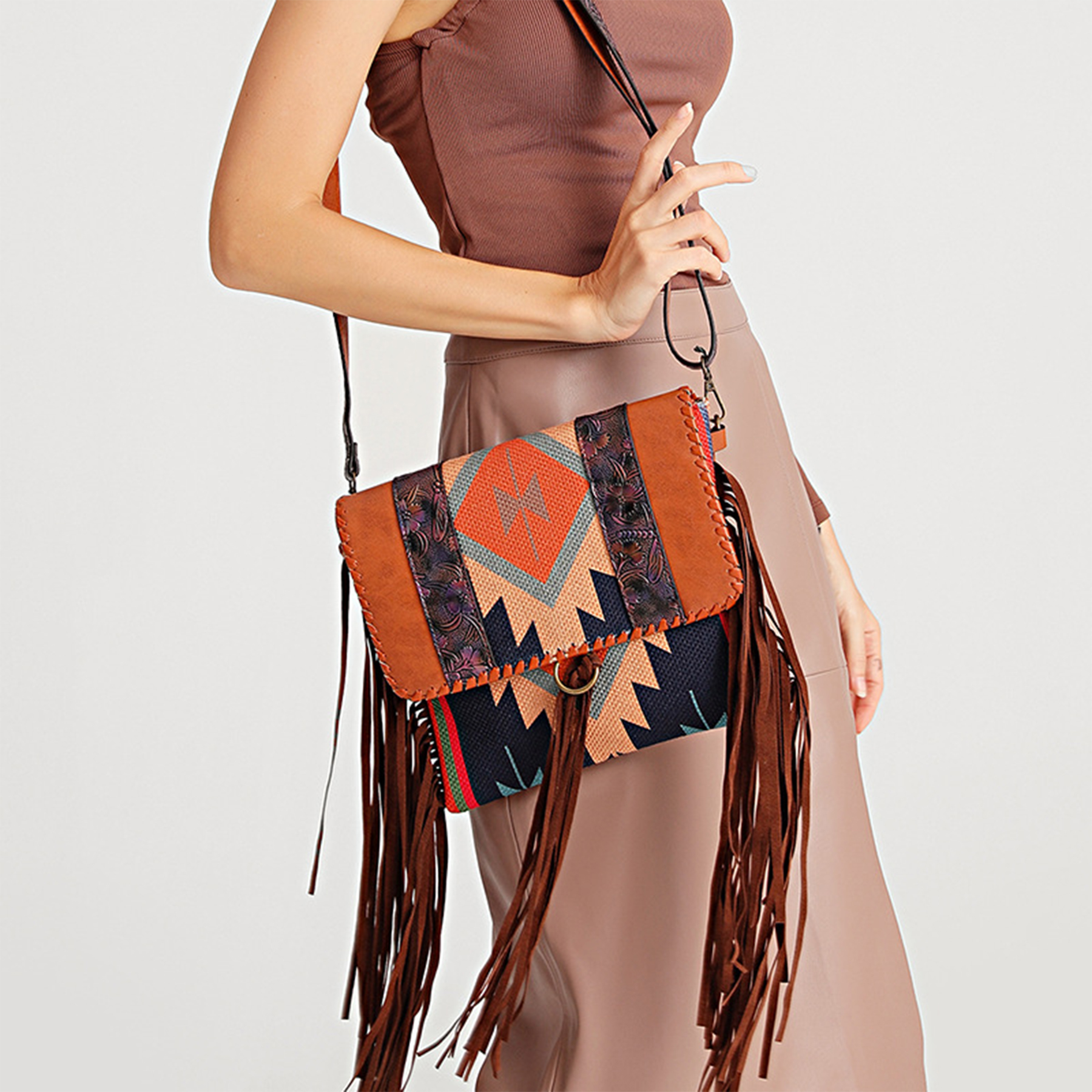 Cotton Colorful hand-woven cotton and linen cross-body bag 5