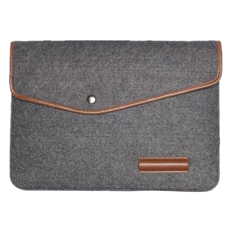 Felt Laptop Sleeve with PU Trim, Pen Holder, and Button