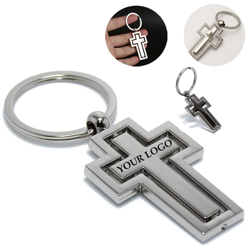 360 Degree Rotating Cross Metal Keychain 1