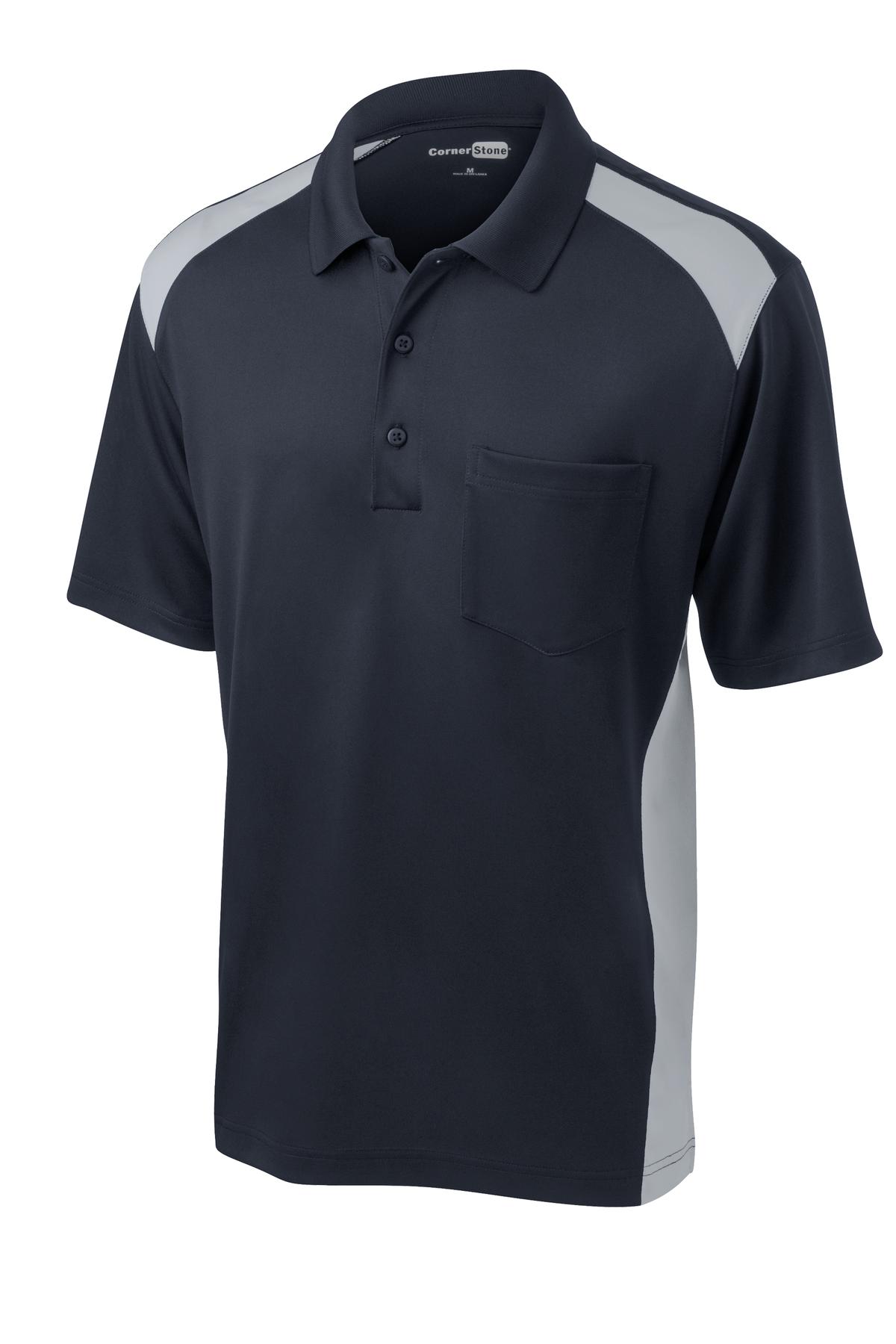 CornerStone Select Snag-Proof Two Way Colorblock Pocket Polo. CS416 1