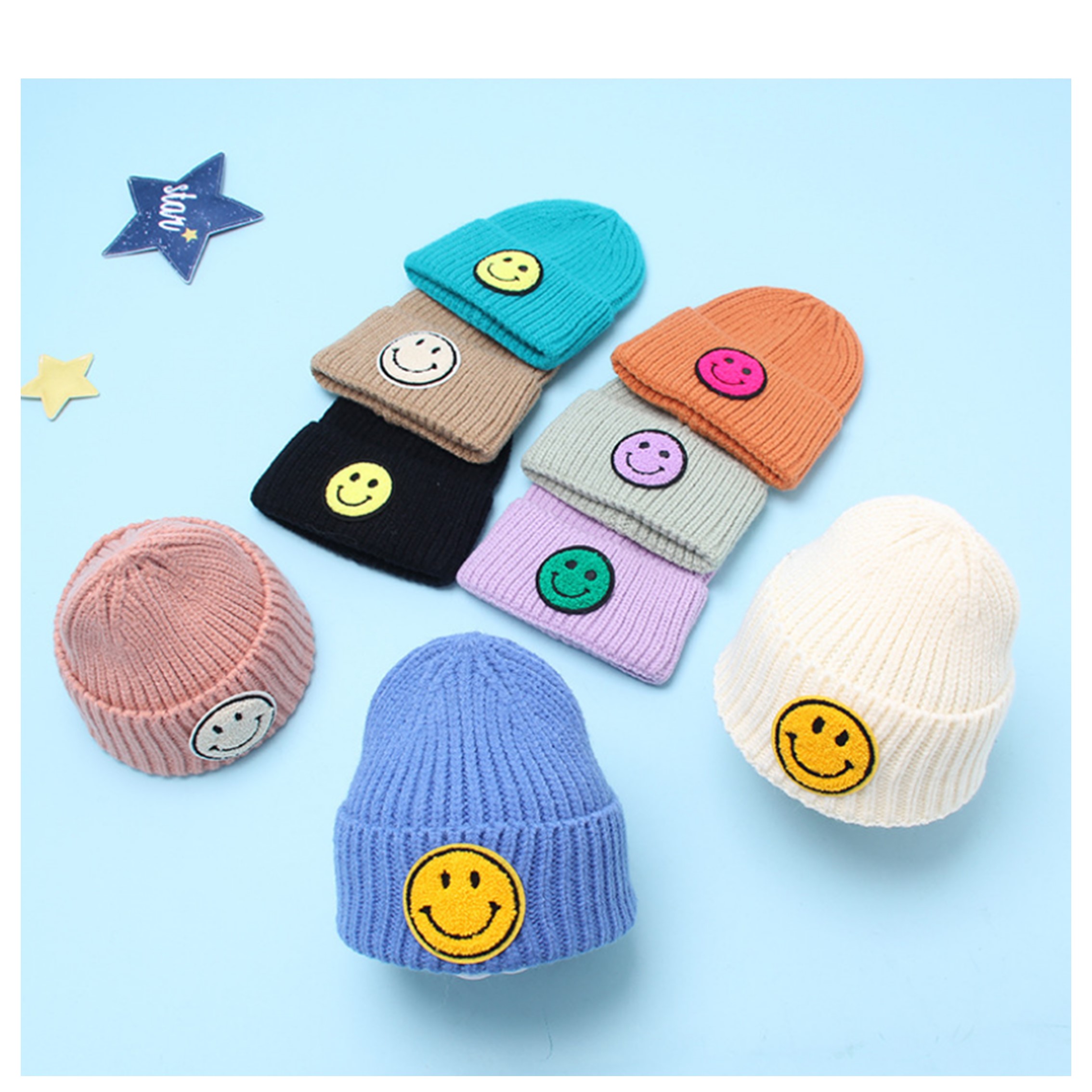 Smiley Face Wool Hat Beanie Cute Knitted Hats For kids 3