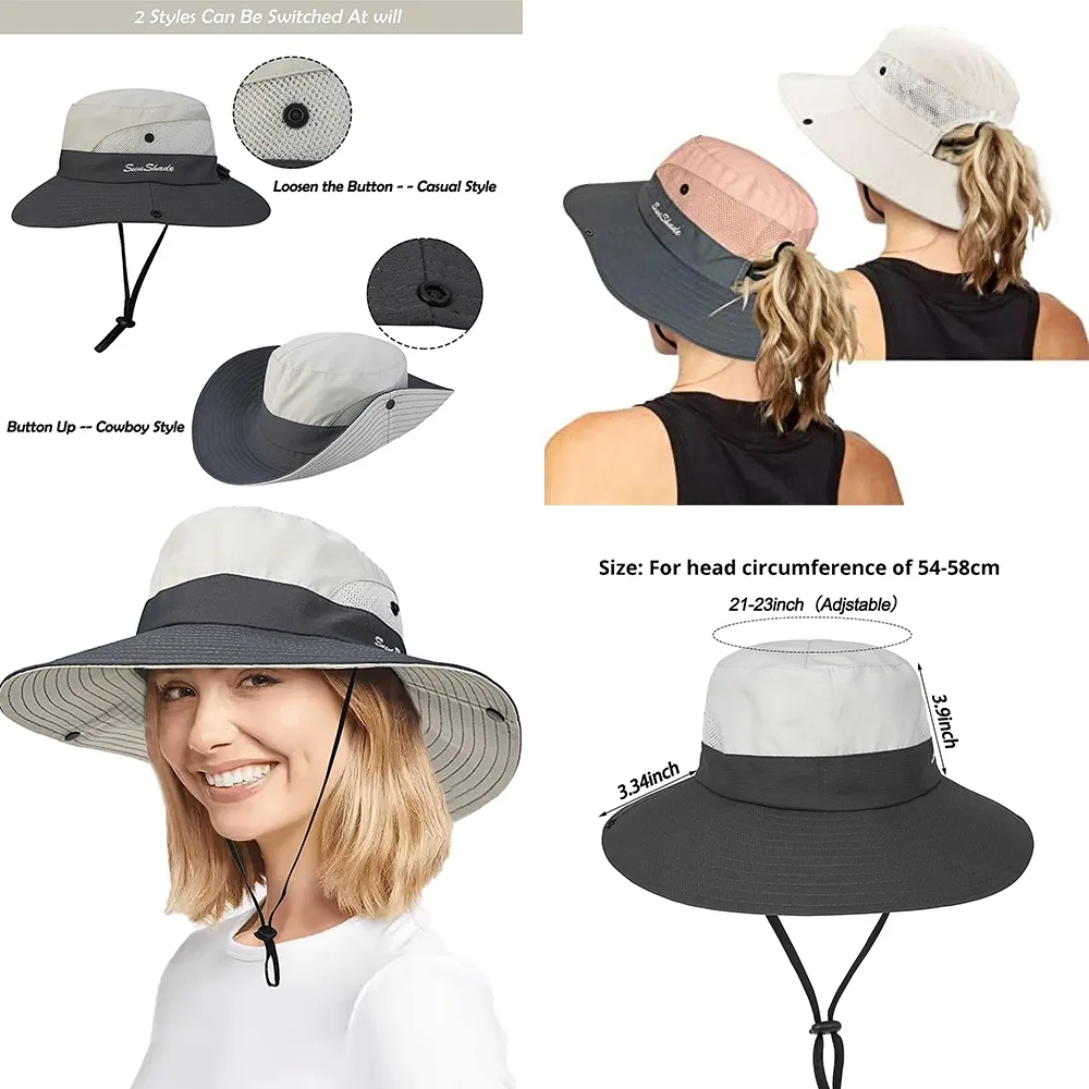 Outdoor Wide-Brim Foldable Sun Hat with Ponytail-Hole 3