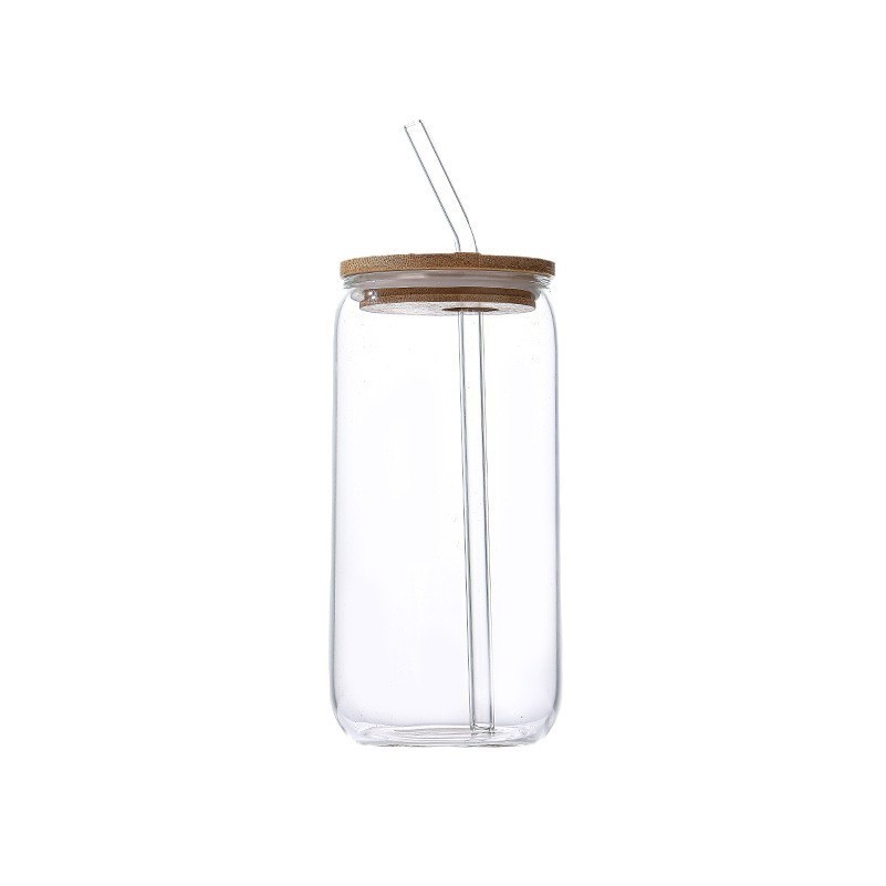 16oz Glass Cups With Bamboo Lid And Glass Straw 4