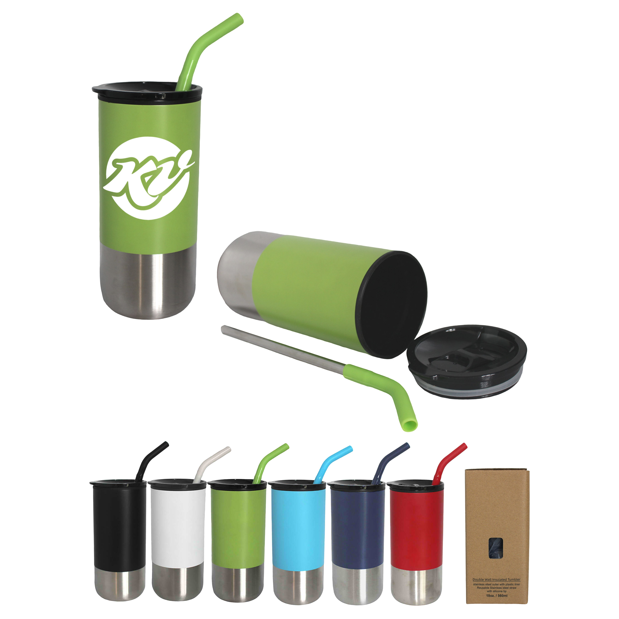 16 Oz. Insulated Stainless Steel Beverage Tumbler w/Flexible Silicone Straw 5