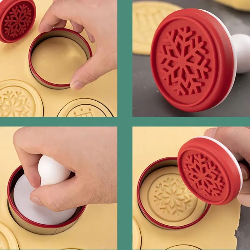 6 Pcs Silicone Holiday Christmas Cookie Stamp Set 4