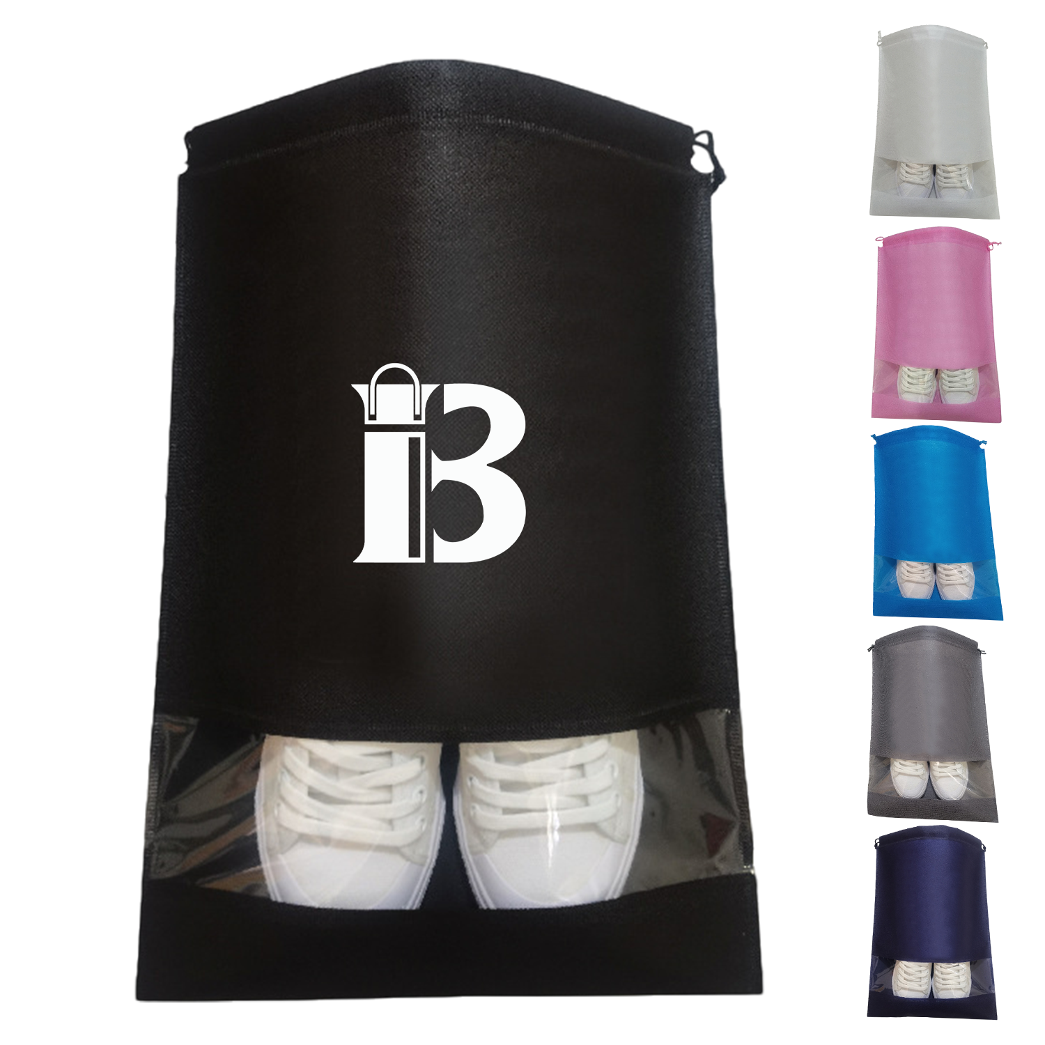 Dustproof Non Woven Drawstring Shoe Bags w/ Clear Window 2