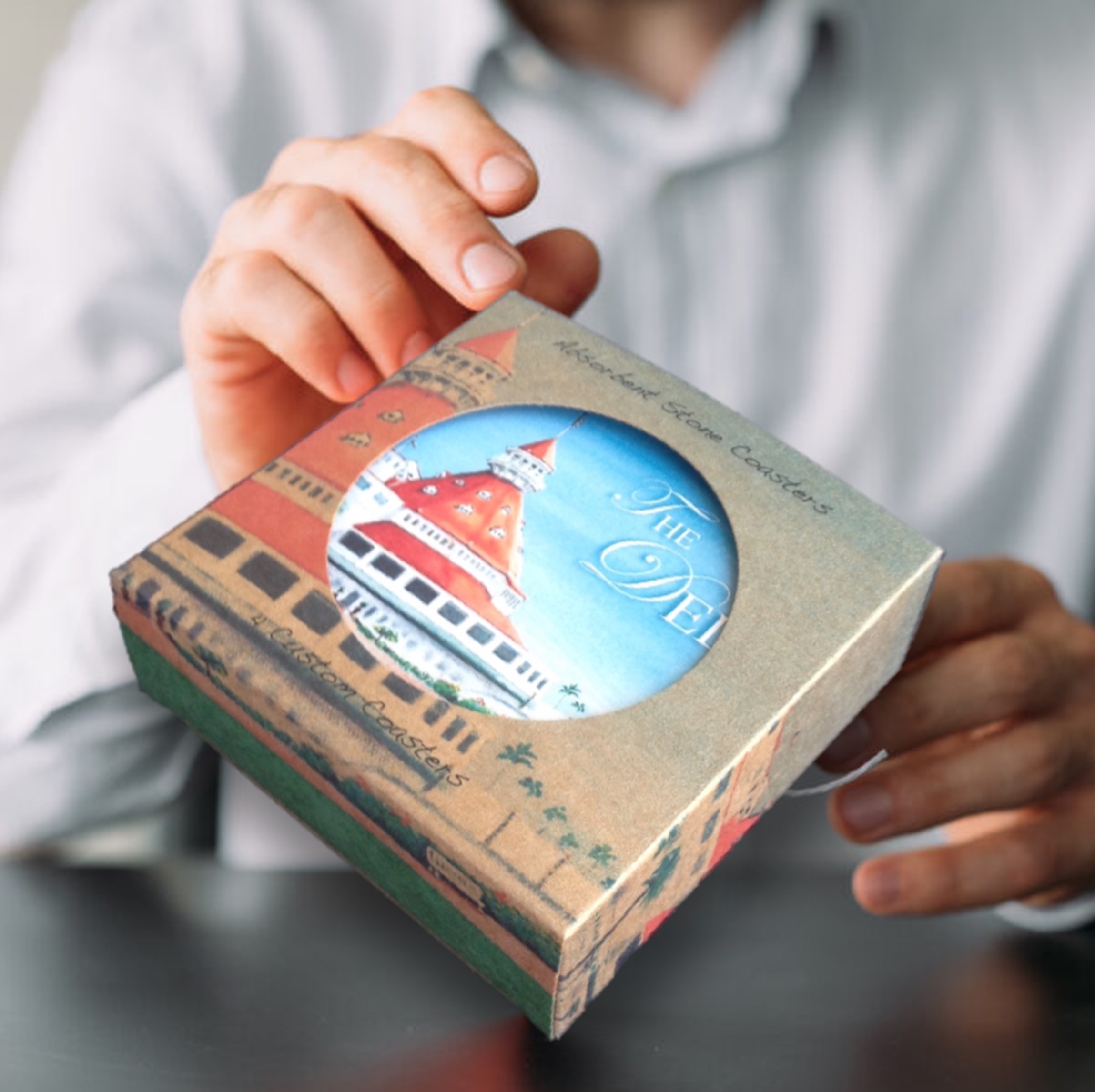4 Round Absorbent Stone Coasters in a Fully Custom Printed Coaster Box - Basic Print 9