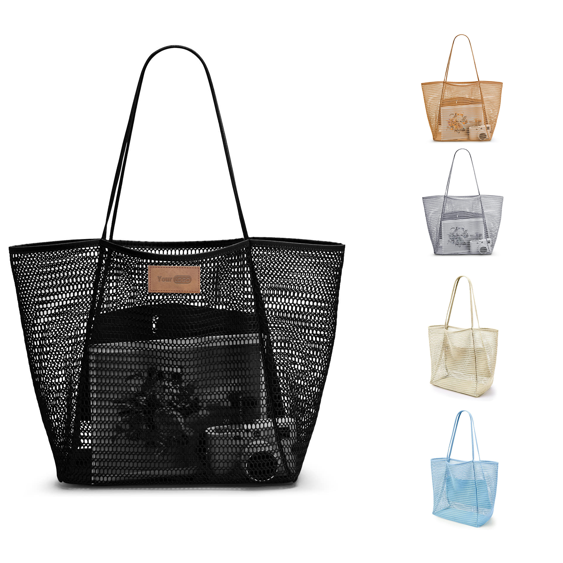 Polyester Casual Beach Mesh Tote Bag 5