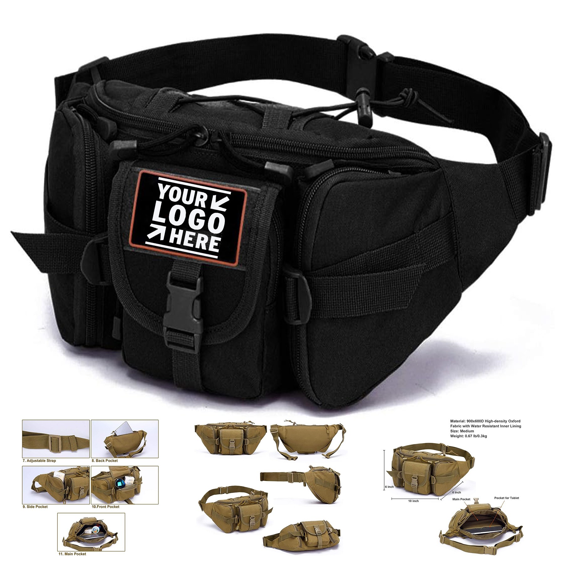 Military Tactical Waist Pack 900D Nylon Oxford Portable Water Resistant EDC Fanny Hip Bum Bag 2