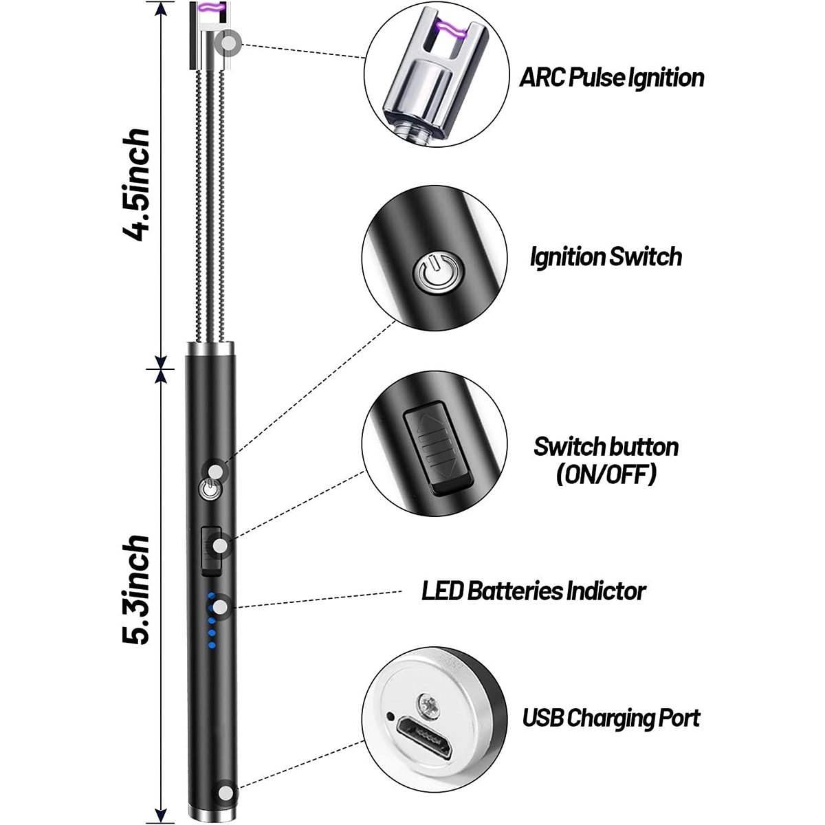 Rechargeable Electric Arc Lighter With Led Battery Display 5