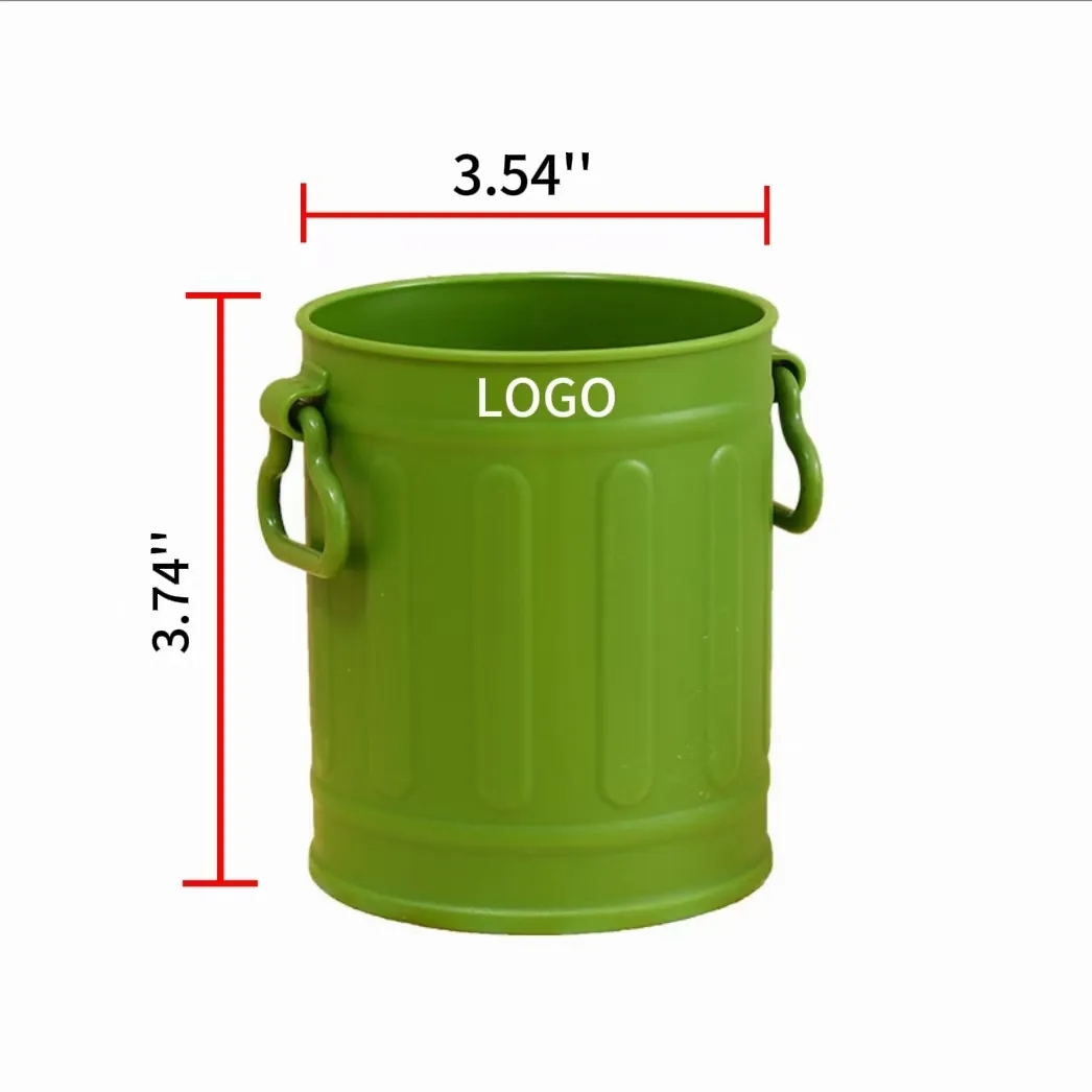 Retro Iron Bucket Shaped Hangable Pen Holder Desk Organizer 6