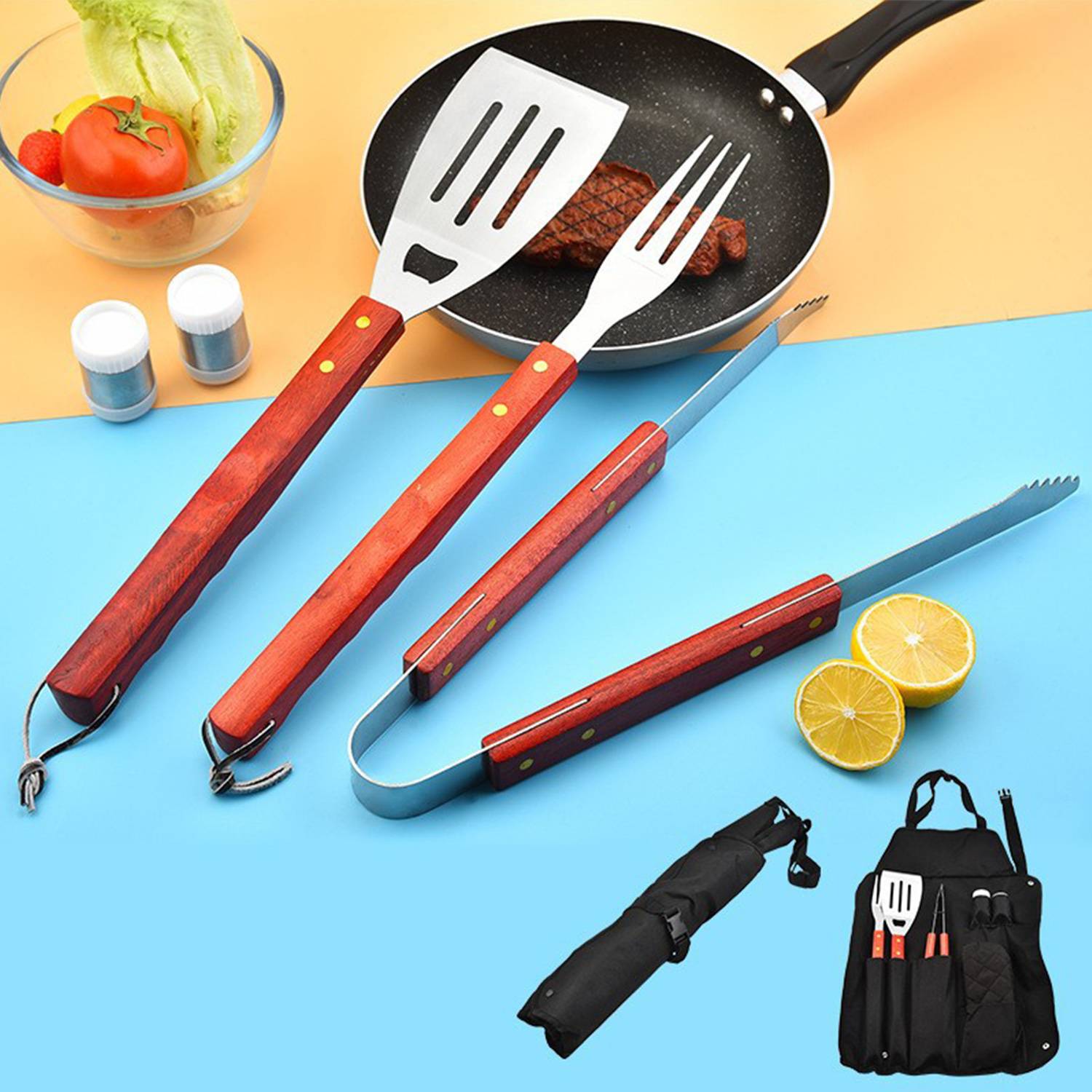 BBQ Now Apron and Barbecue Tool Set 4