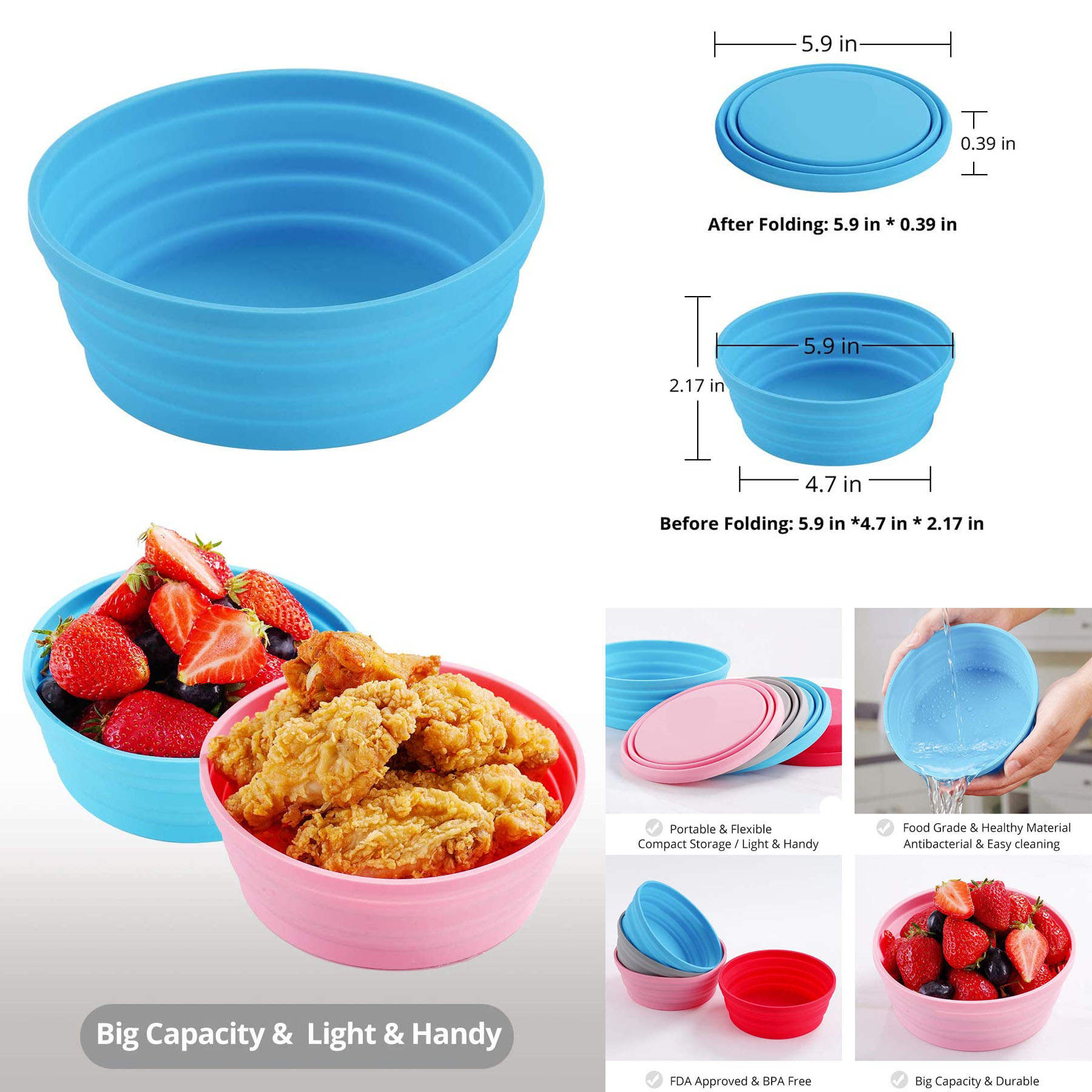 Folding Silicone Camping Travel Bowls 2