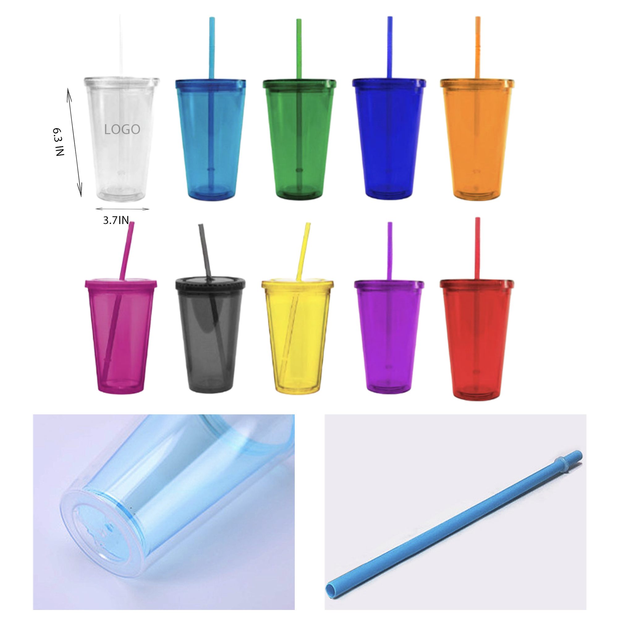 MOQ 10 PCS Stylish 16oz Transparent Plastic Straw Cup 1
