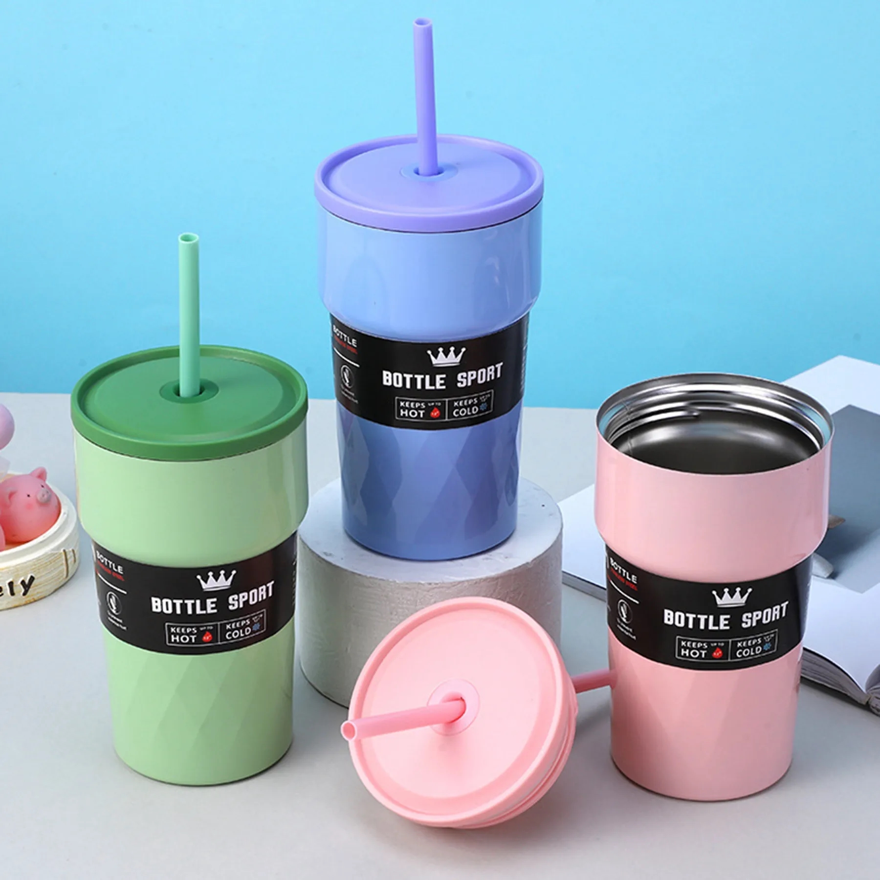 17 Oz. Double Wall Stainless Steel Tumbler with Lid & Straw 2