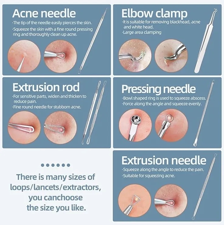 9pc Pimple Popping Tools Comedone Extractor Set for Facial Blemish Removal 3