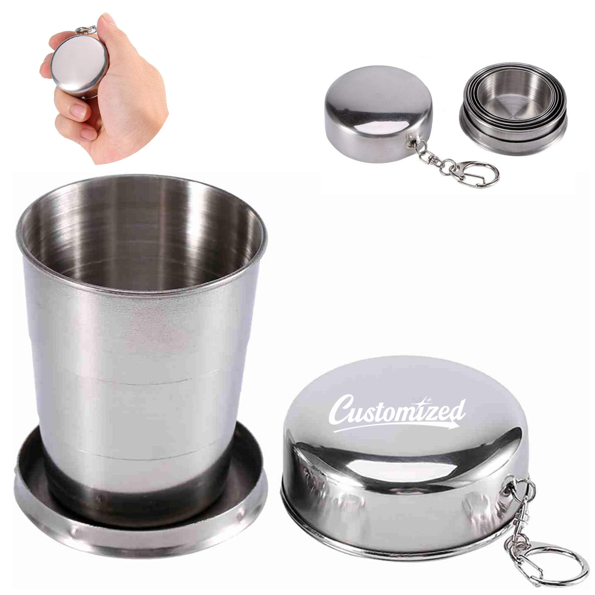 Stainless Steel Collapsible Travel Cup with Keychain 4
