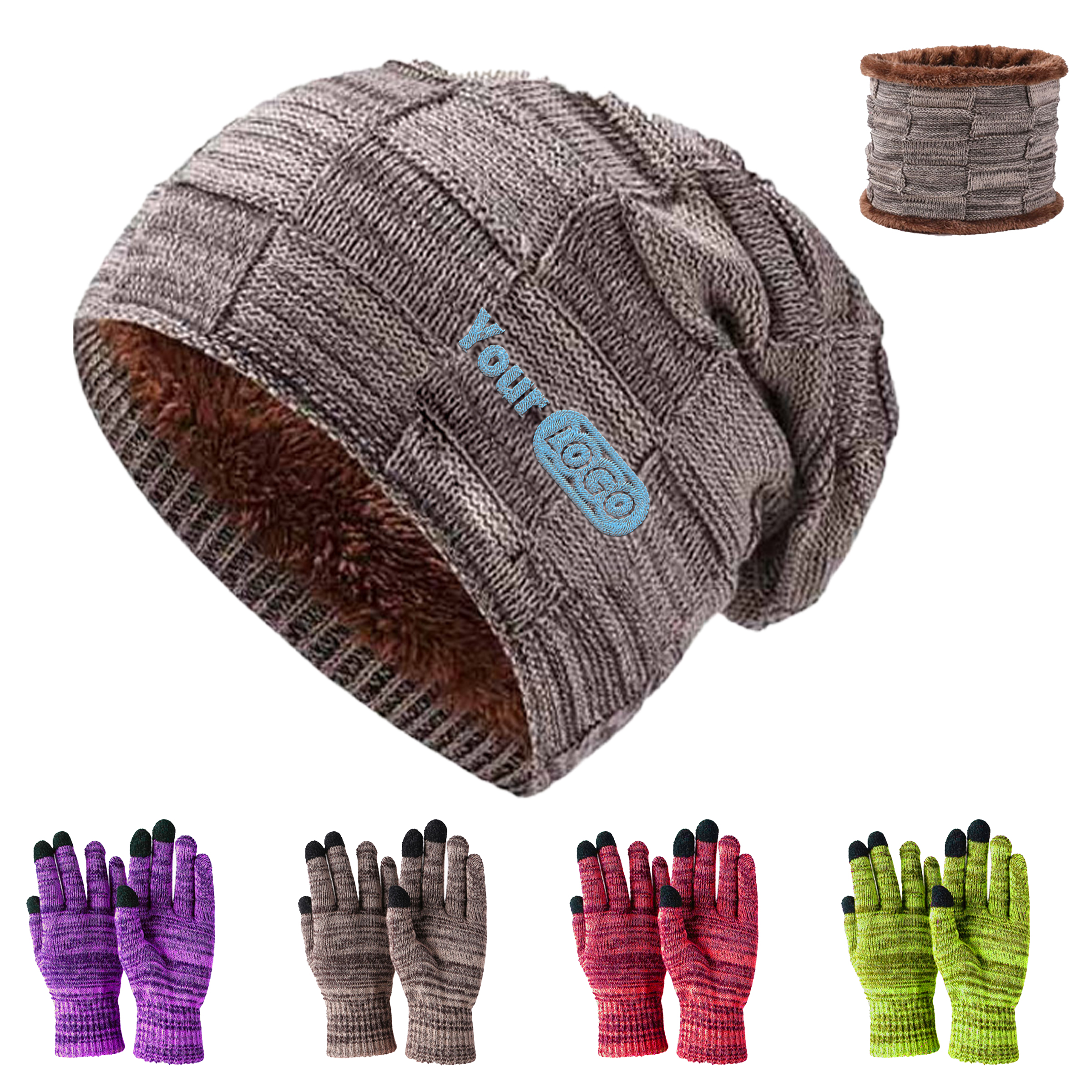 Polyester Comfortable Knitted Three Piece Winter Set 3