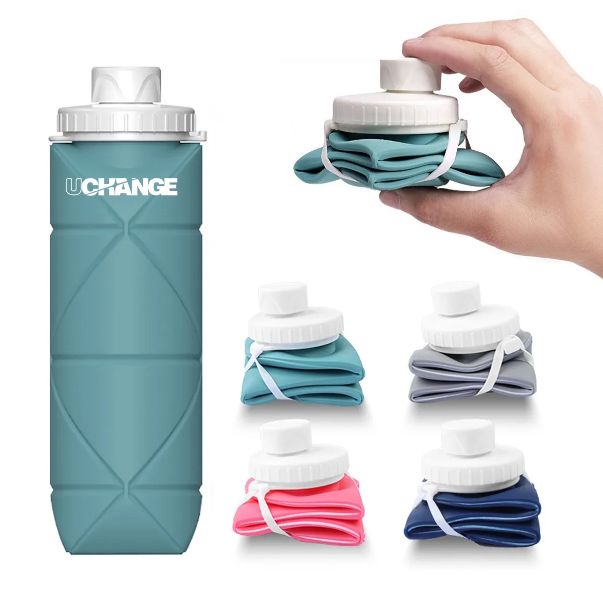 ollapsible Silicone Travel Water Bottle 20oz (600ml), Reuseable Leakproof BPA Free Foldable Bottle 3