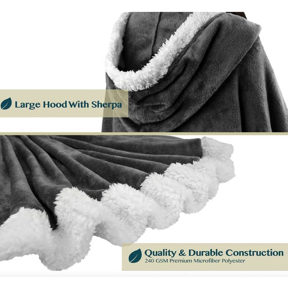 Poncho Hooded Cape Blanket Shawl Cozy Warm Sherpa Fleece 10