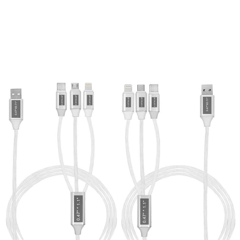 Calumet 4ft, 3in1 LED Flowing Charging Cables with Type C, Android and IOS 11