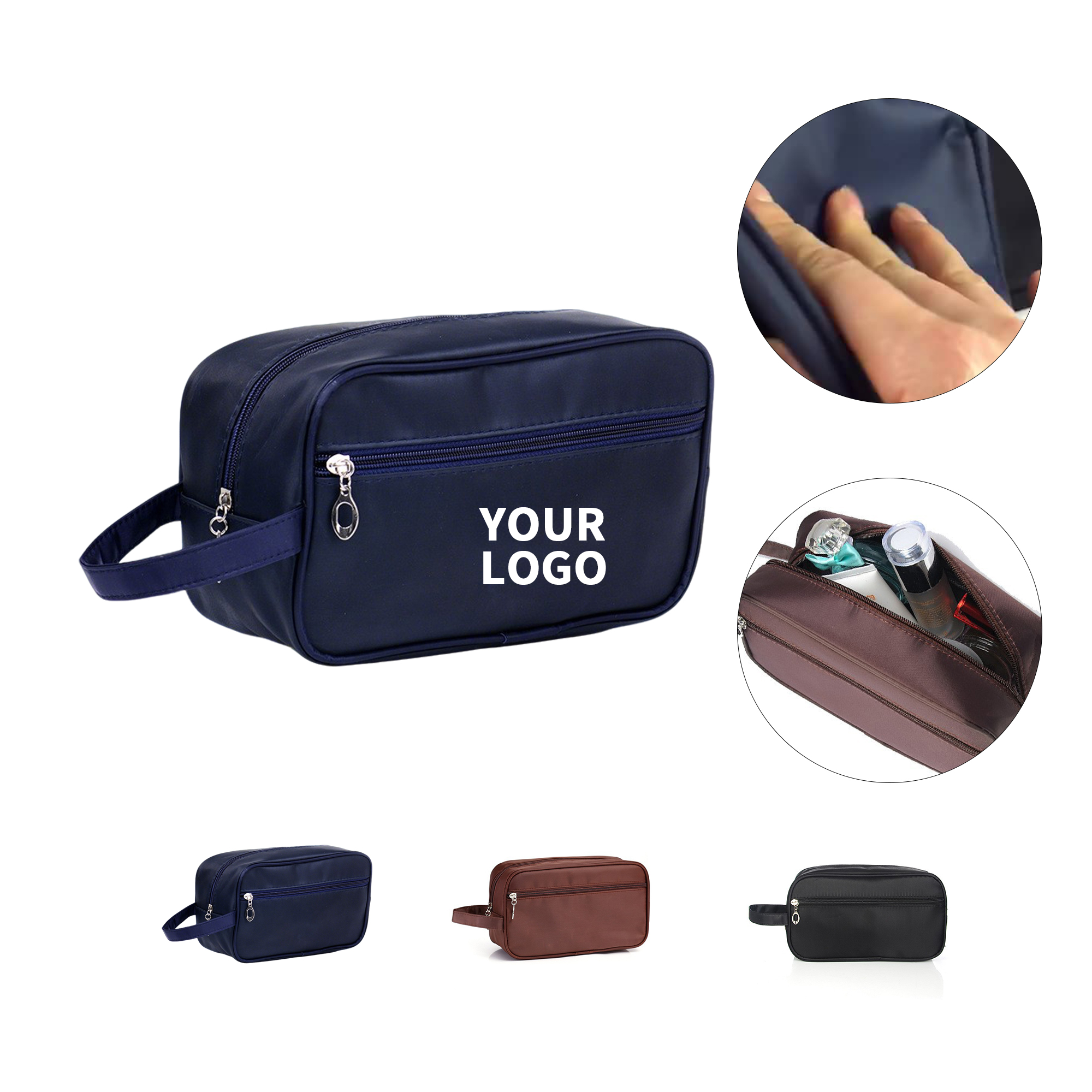 Waterproof Nylon Zipper Cosmetic Bag With Handle 10.3 L 6