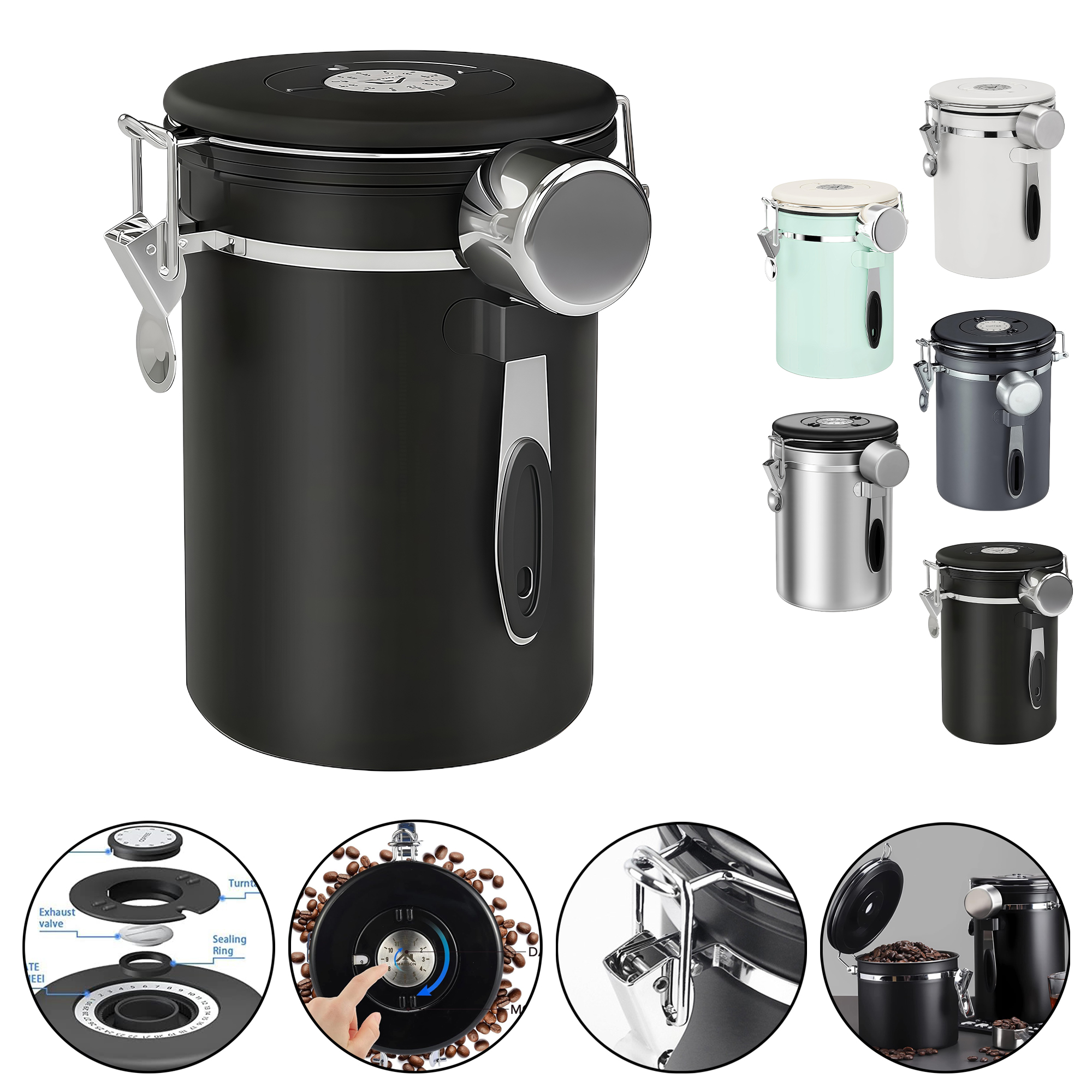 1.8L Coffee Bean Storage Canister with One-Way Valve 2