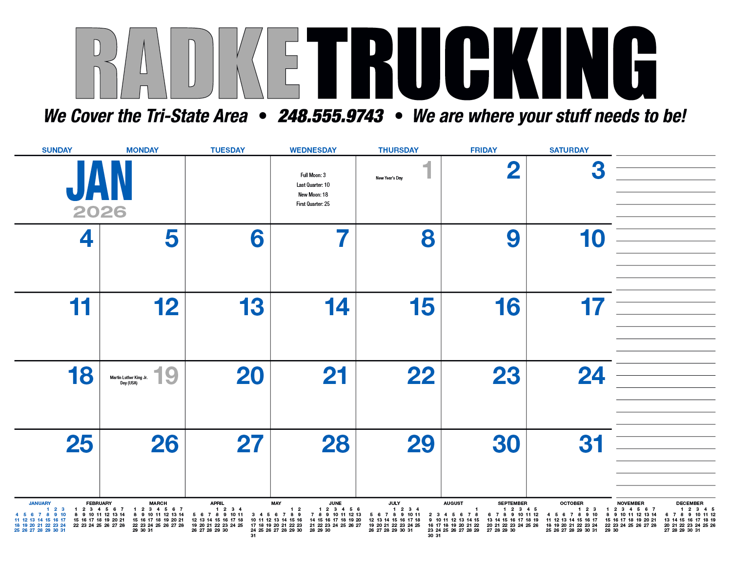 HotLine® Products 13-Month Desk Pad Calendar 50