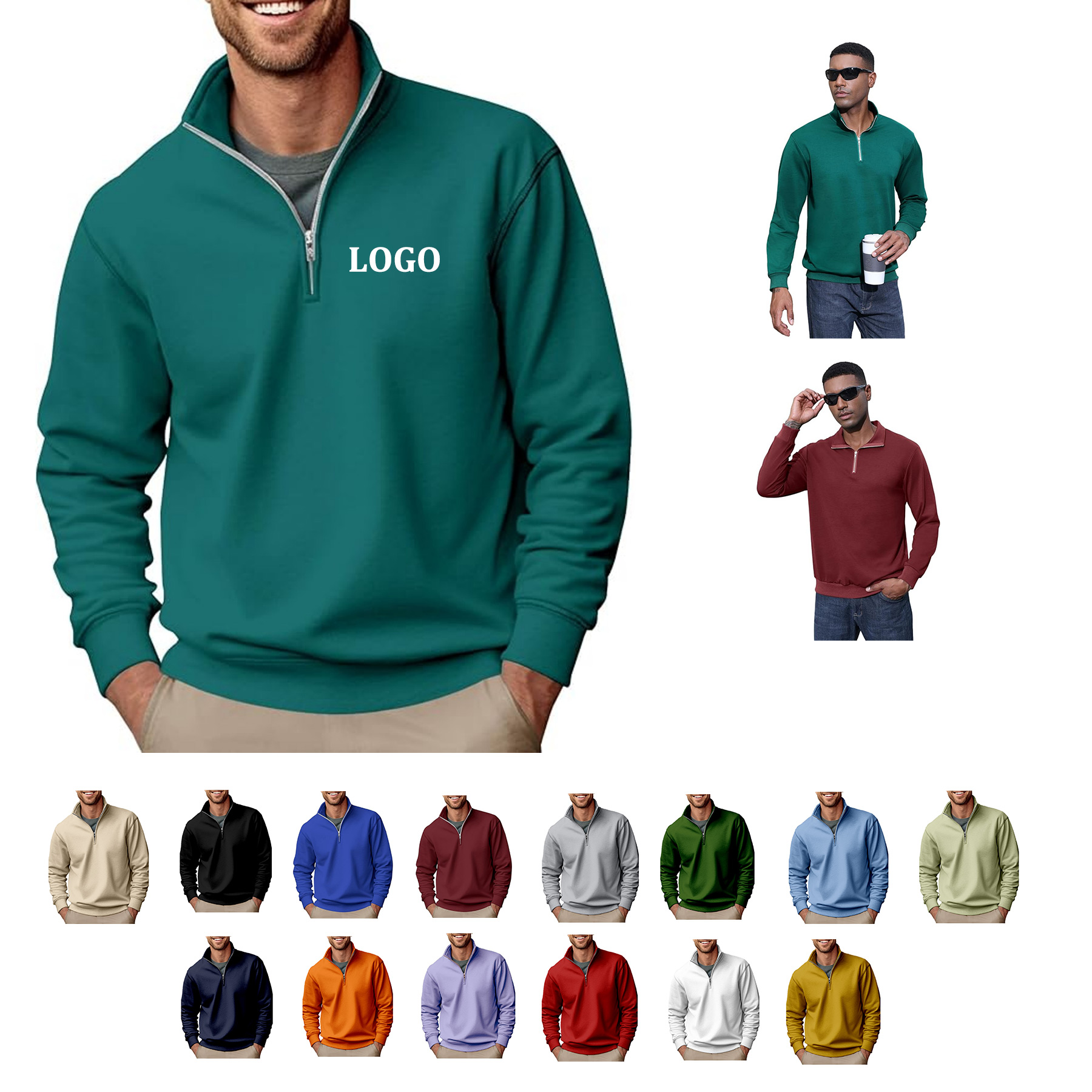 Men's Fashion Quarter Zip Pullover, custom hoodie or sweatshirt with logo imprint 8