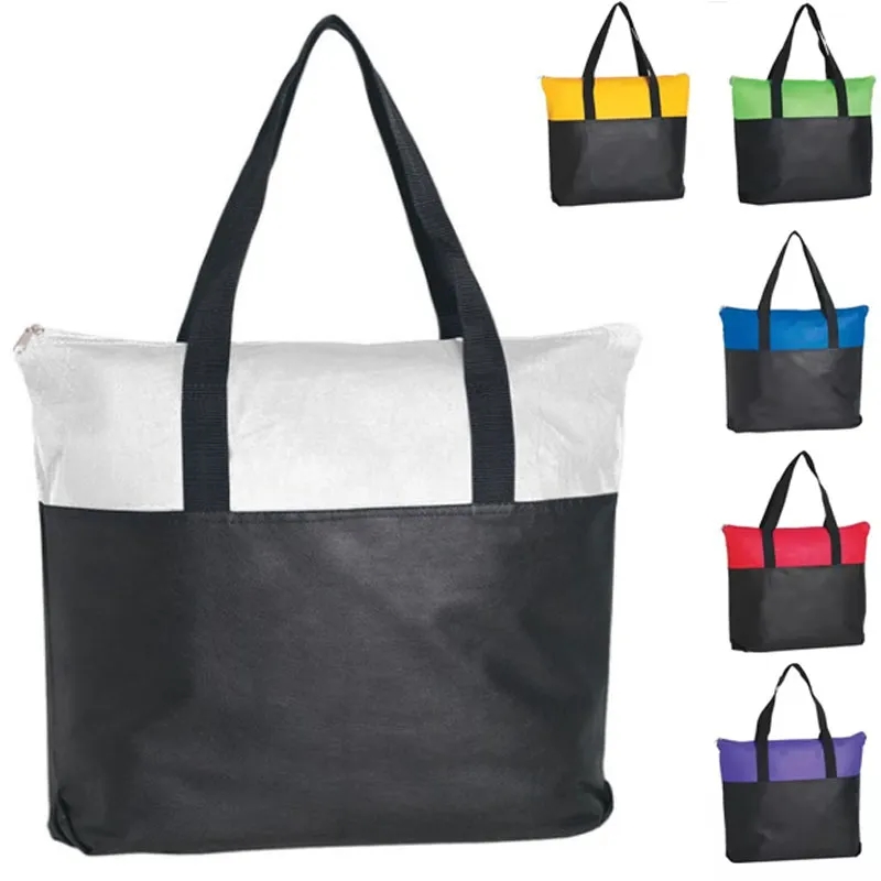 Non-Woven Two-Tone Zippered Tote Bag 7