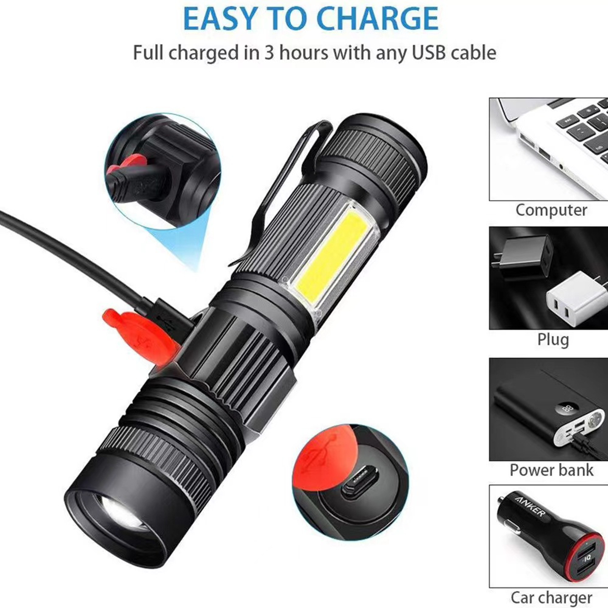 Rechargeable Magnetic LED Flashlight With COB 2
