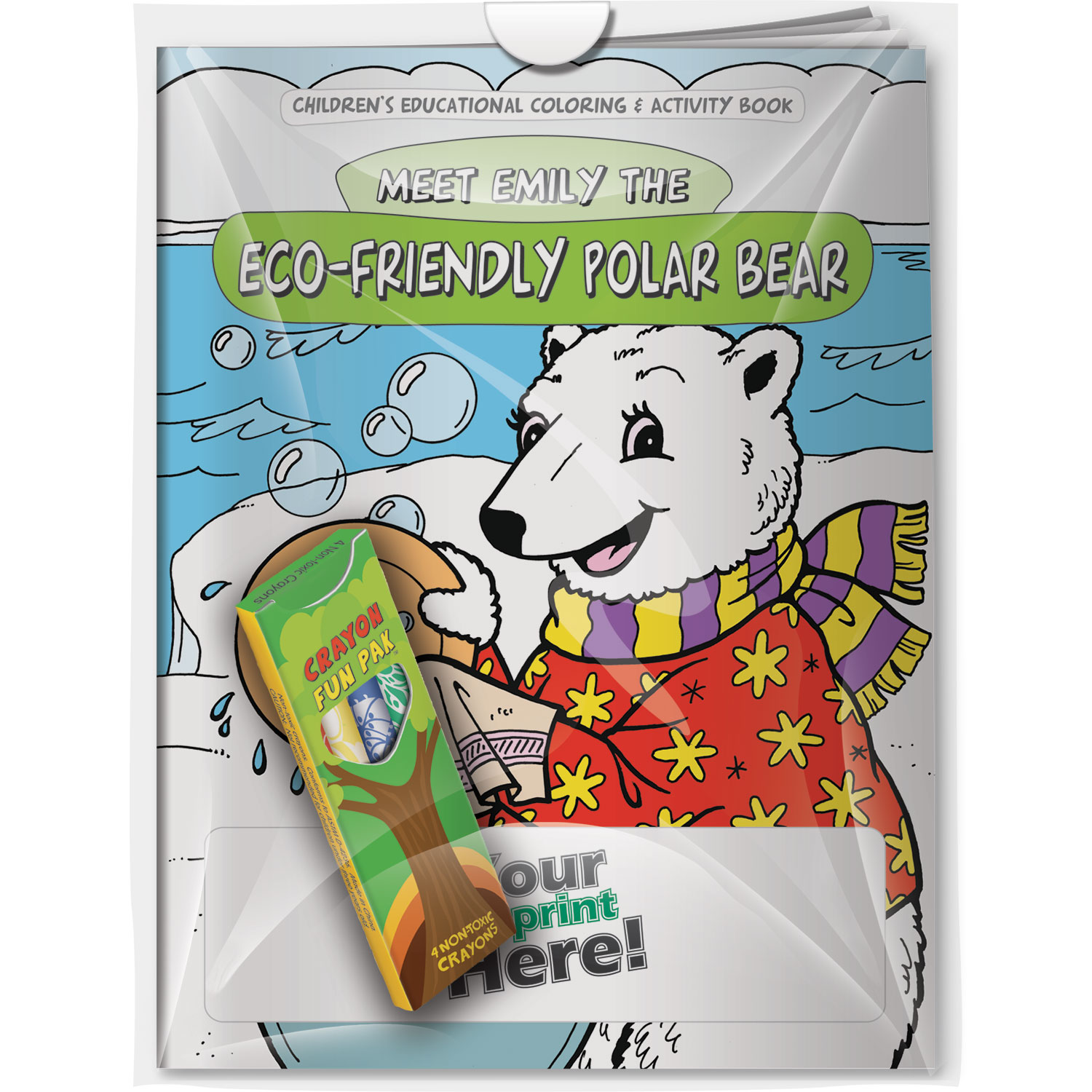 Combo Pack - CB1071 Coloring Book & 4-Pack of Crayons (Imprinted) in a Poly Bag 4