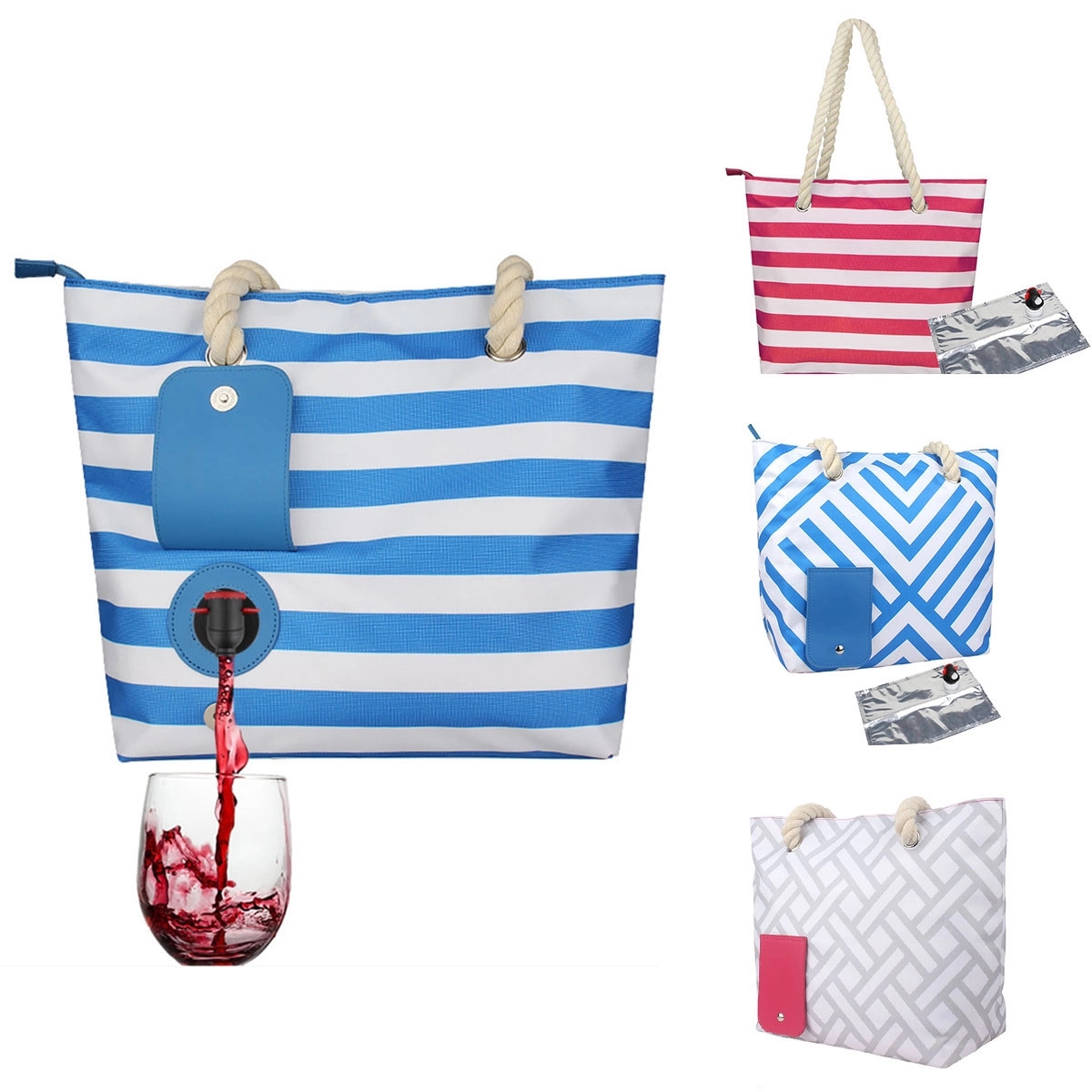 Beach Tote Bag With Wine 4