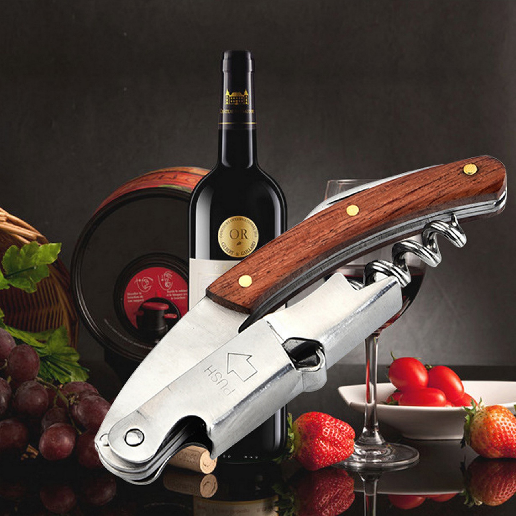 Wooden Wine Bottle Opener With Leather Sheath 3
