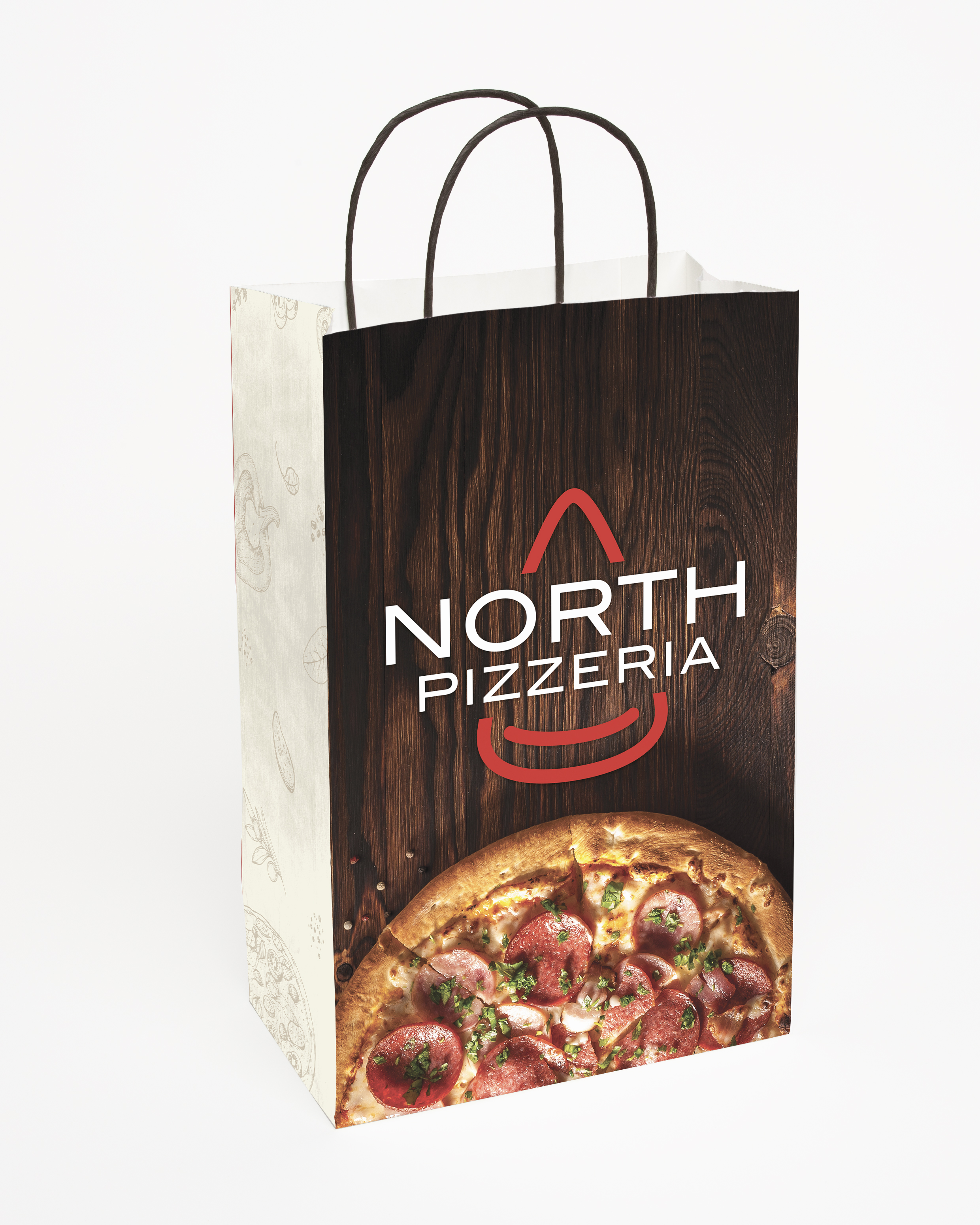 Multi-sided Full Color White Shopper Paper Bag - Black Handle (8.5" x 13.375" x 5")