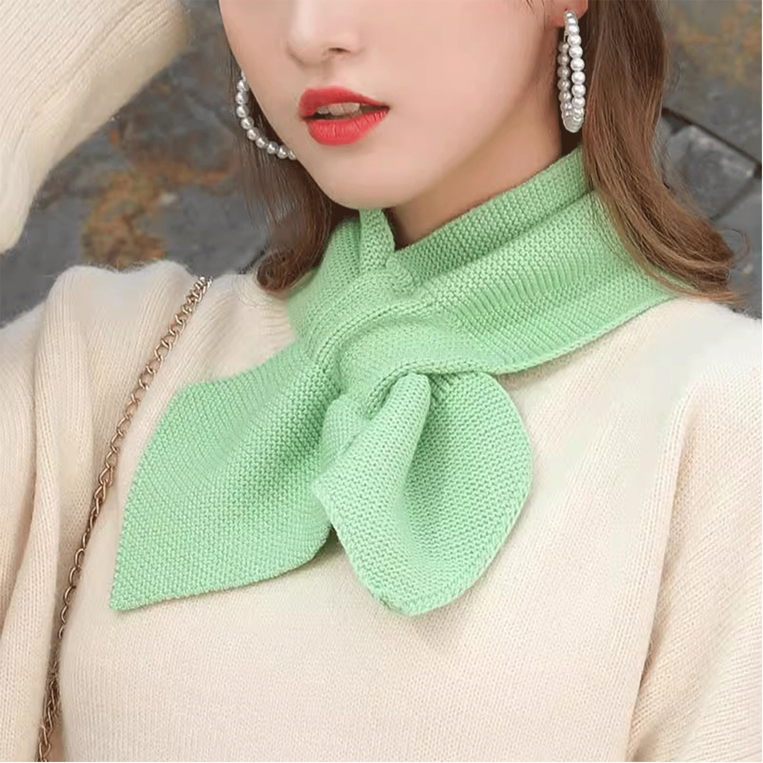 Winter women neck warmer soft knit bow shape colored Scarf 18