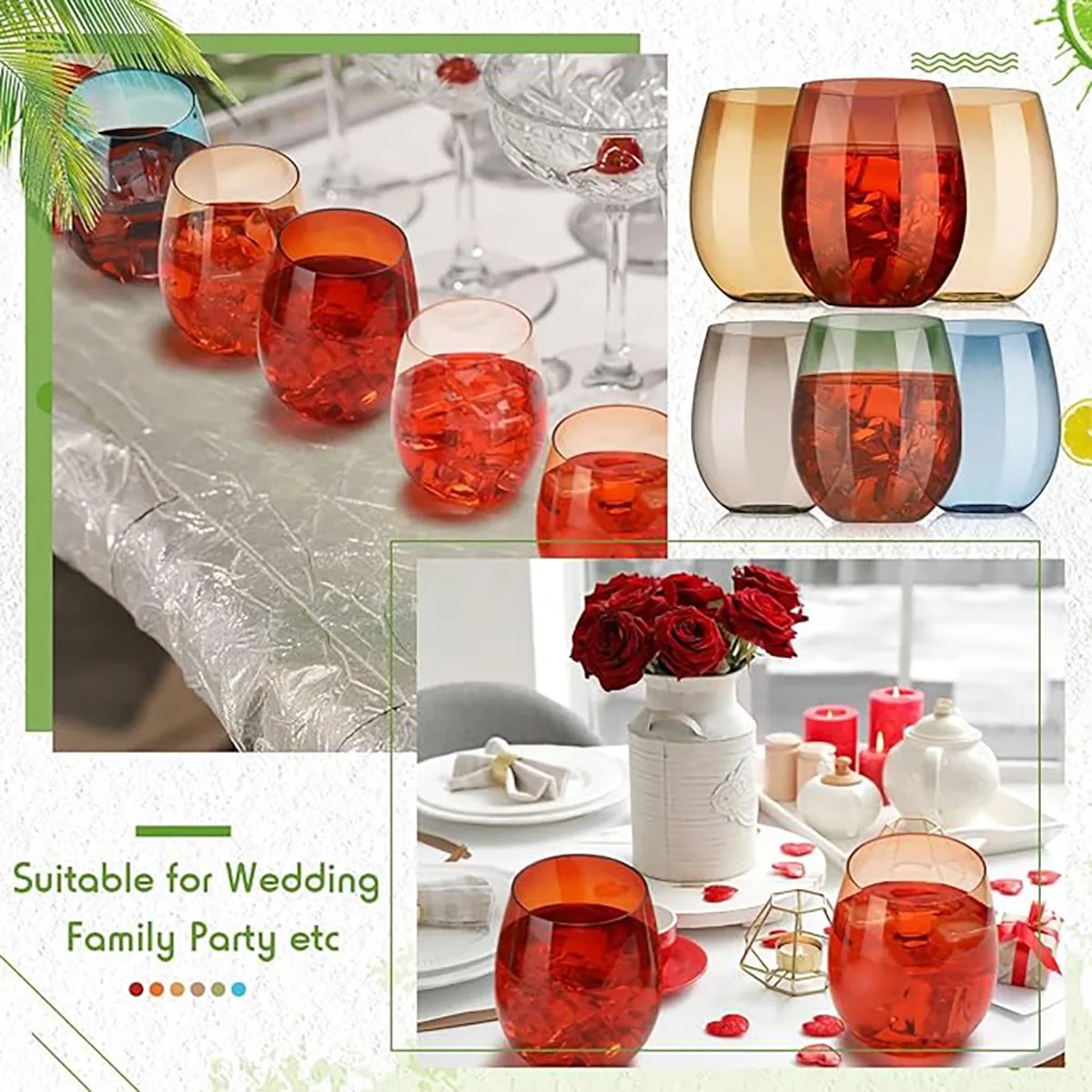 16Oz Reusable Plastic Cups translucent Stemless Wine Tumbler 2