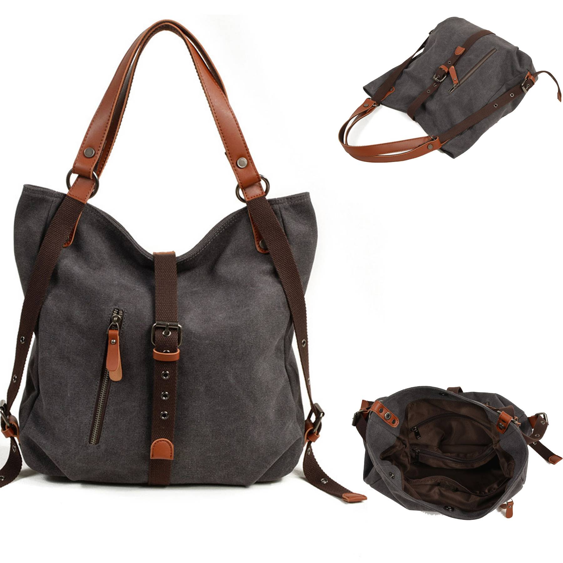 Canvas Multifunctional Shoulder Bucket Backpack 2