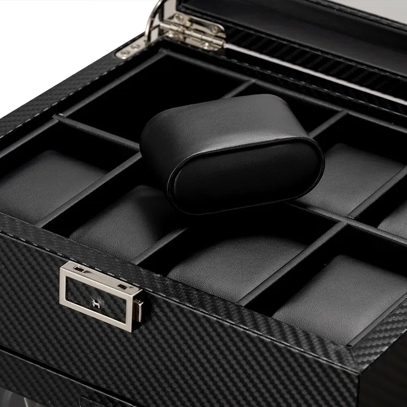 Standing 2-Slot Watch Winder + 8-Slot Storage Box With Light 7