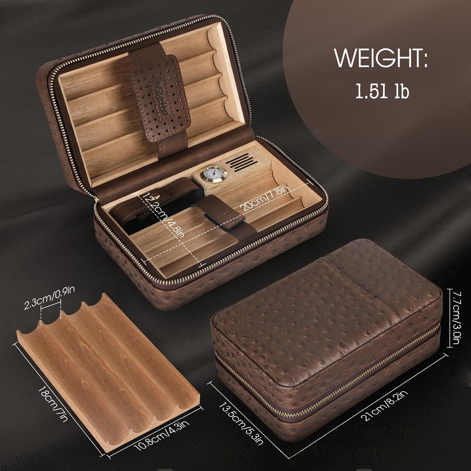 PU Leather Cigar Humidor Box with Lighter and Humidifier Set 2