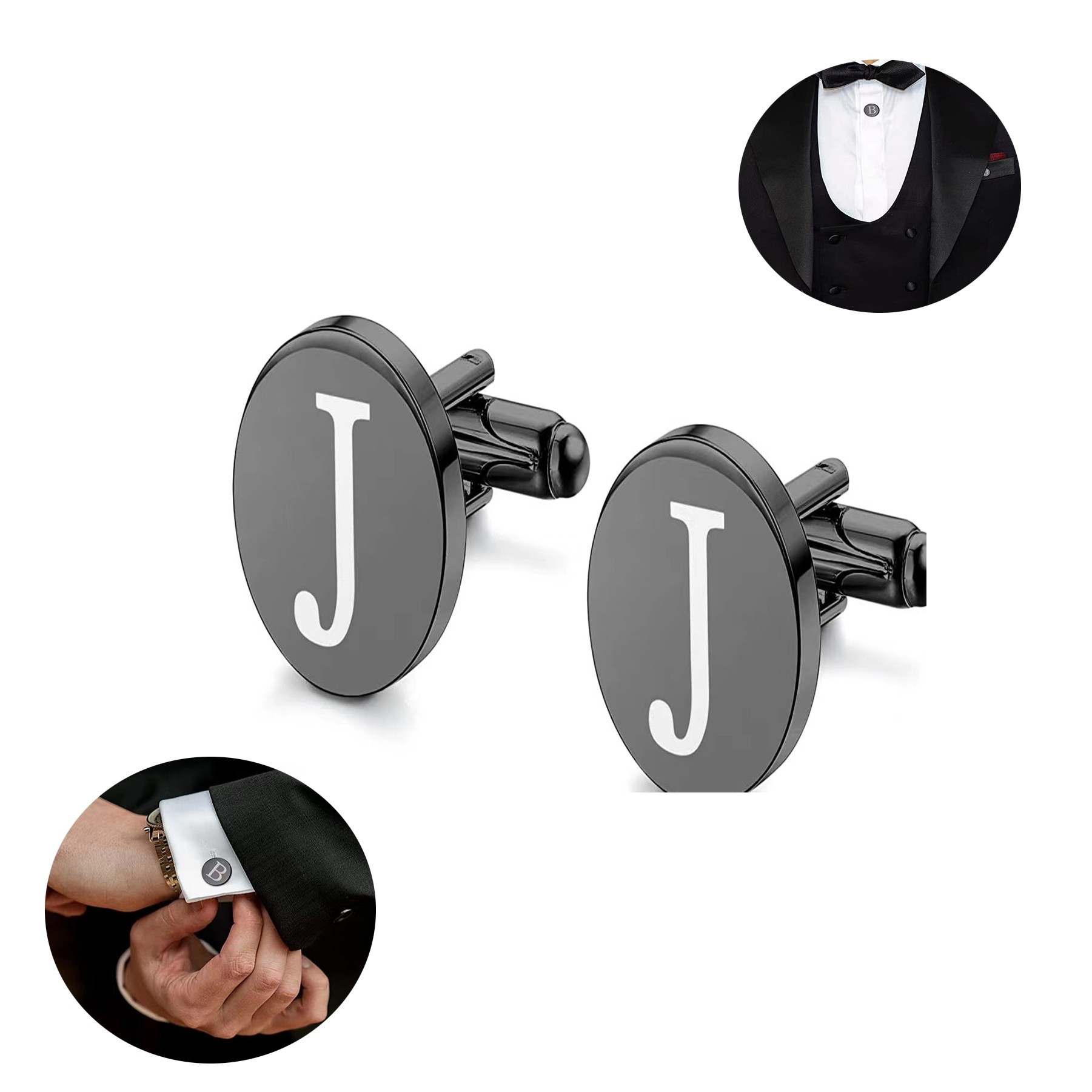 Stainless Steel Engraved Initial Cufflink 4