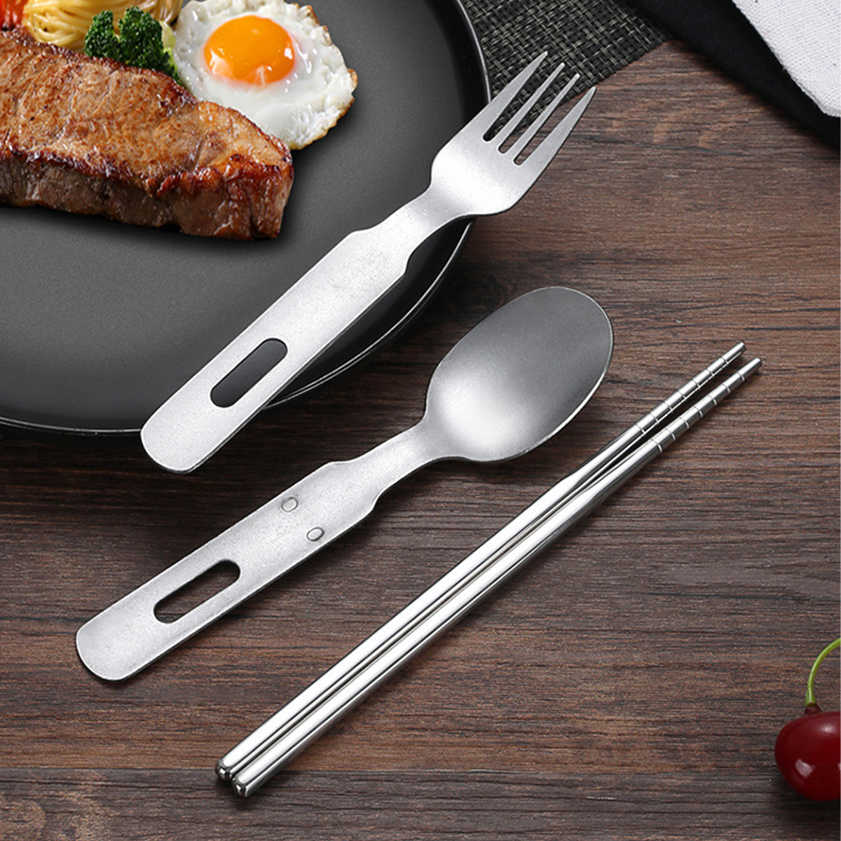 Portable Stainless Steel Camping Cutlery Set with Pouch 5