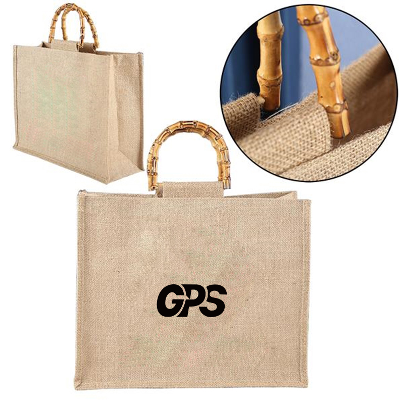 12 1/4" Jute Bag With Bamboo Handle 1
