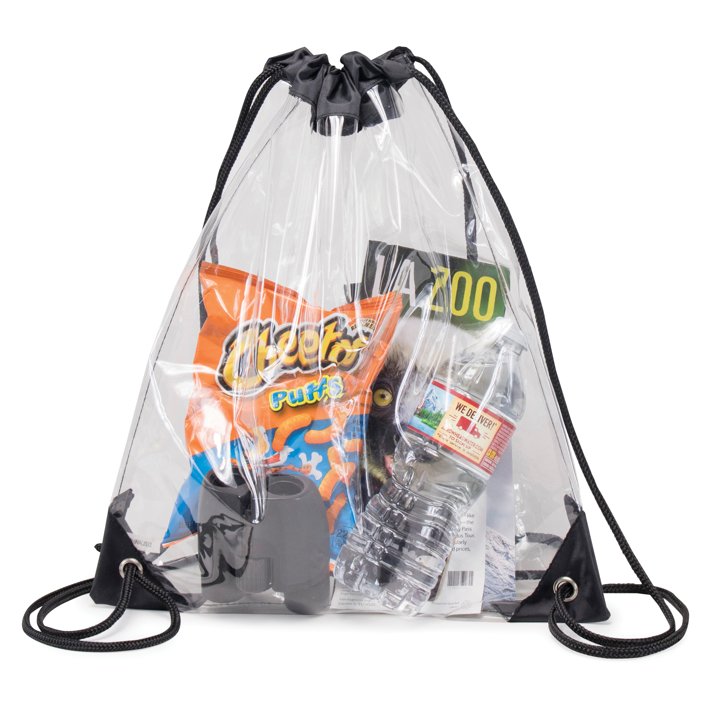 Clear Vinyl Drawstring Tote Bag w/Black Trim 2