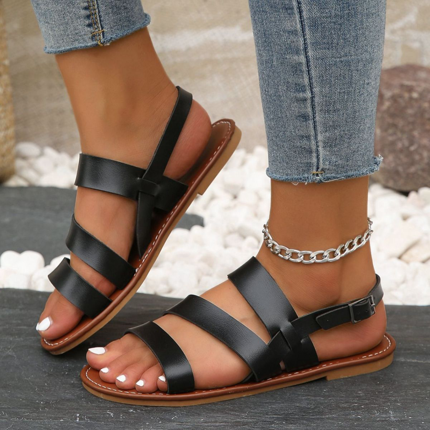 Women's Solid Color Flat Sandals 5