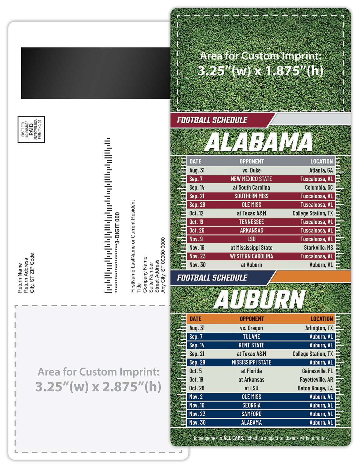 Football Schedule Laminated Card/Postcard with Magnet Strip 3.5x8.5 - 14 pt. 2