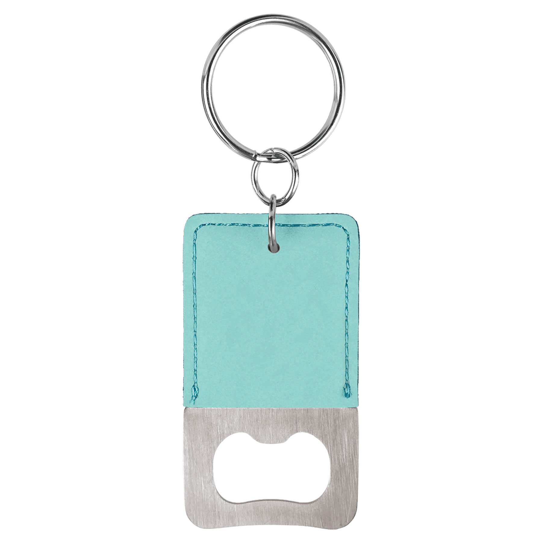 Teal Rectangle Leatherette Bottle Opener Keychain 2