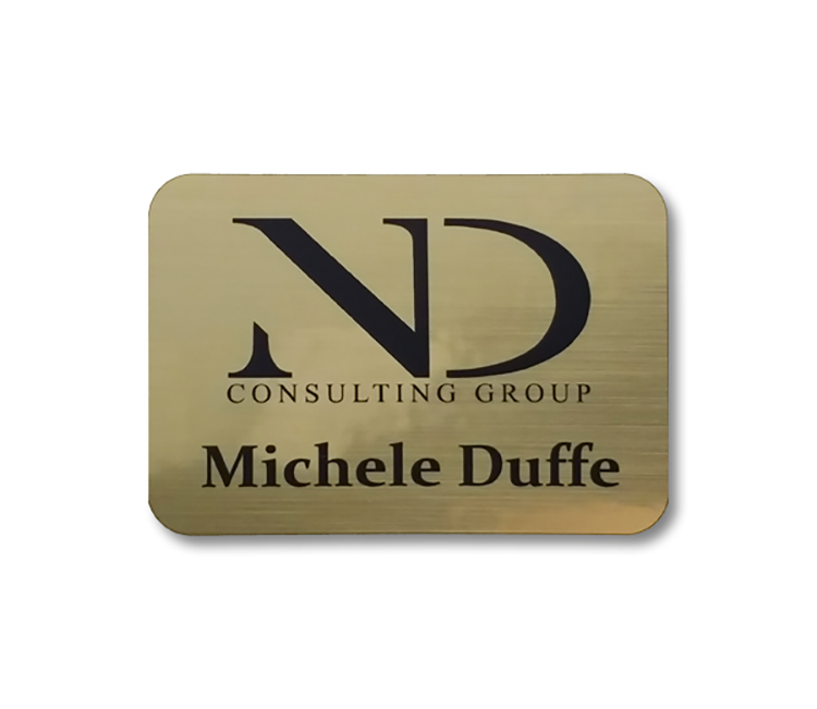 The Zeus full color metallic plastic namebadge up to 6 sq" 8