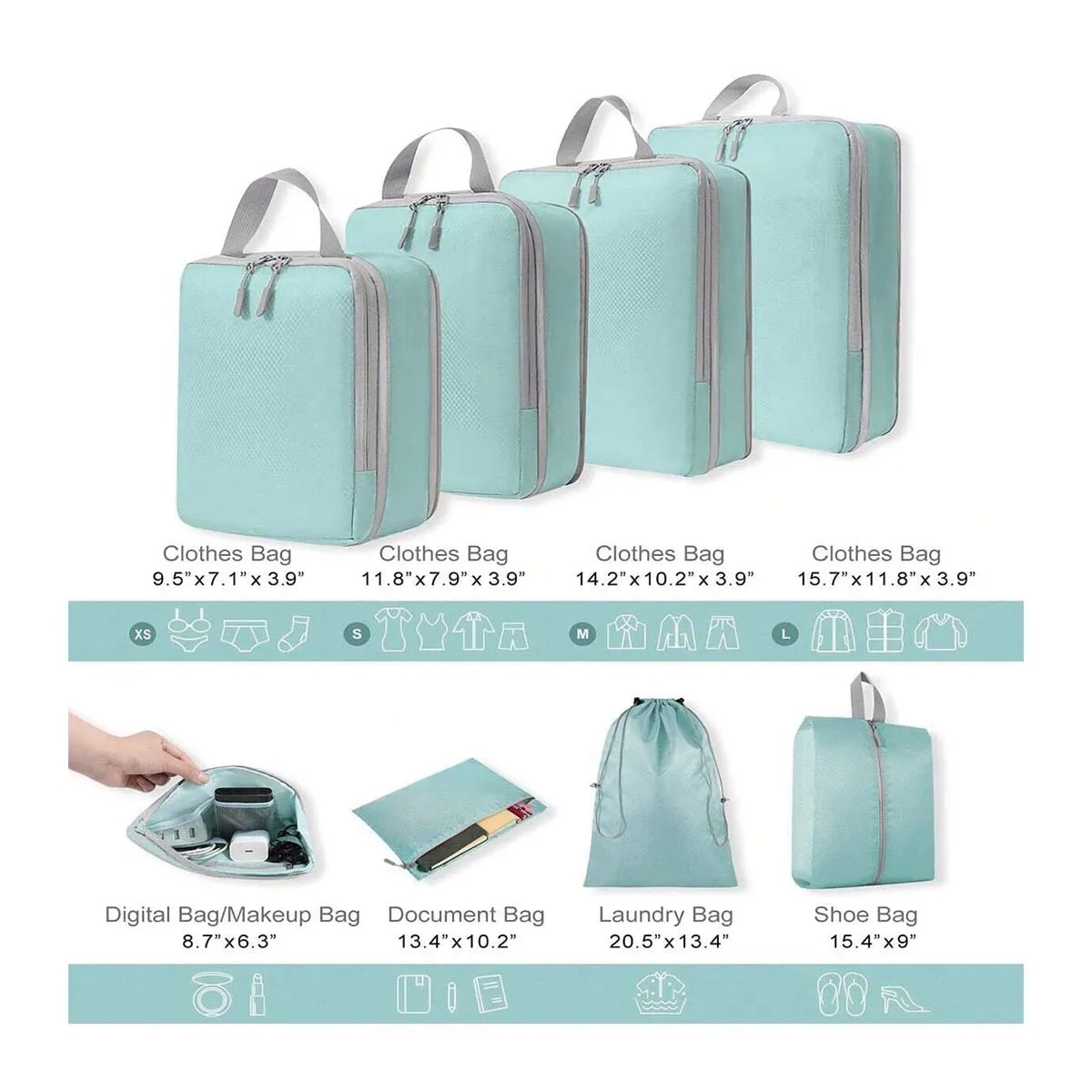 Stock 4 /5 /6 Set Travel Accessory Compression Packing Cubes 3