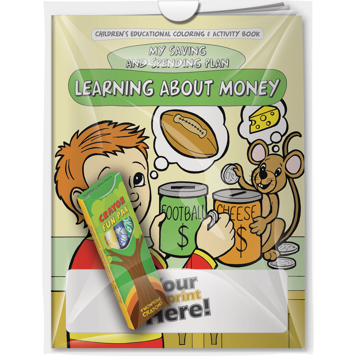 Combo Pack - CB1033 Coloring Book & 4-Pack of Crayons (Imprinted) in a Poly Bag 3